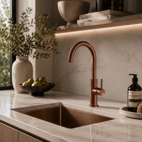 RUBINETTO-LAVELLO-LEVANTE-ALTO-ORO-ROSA