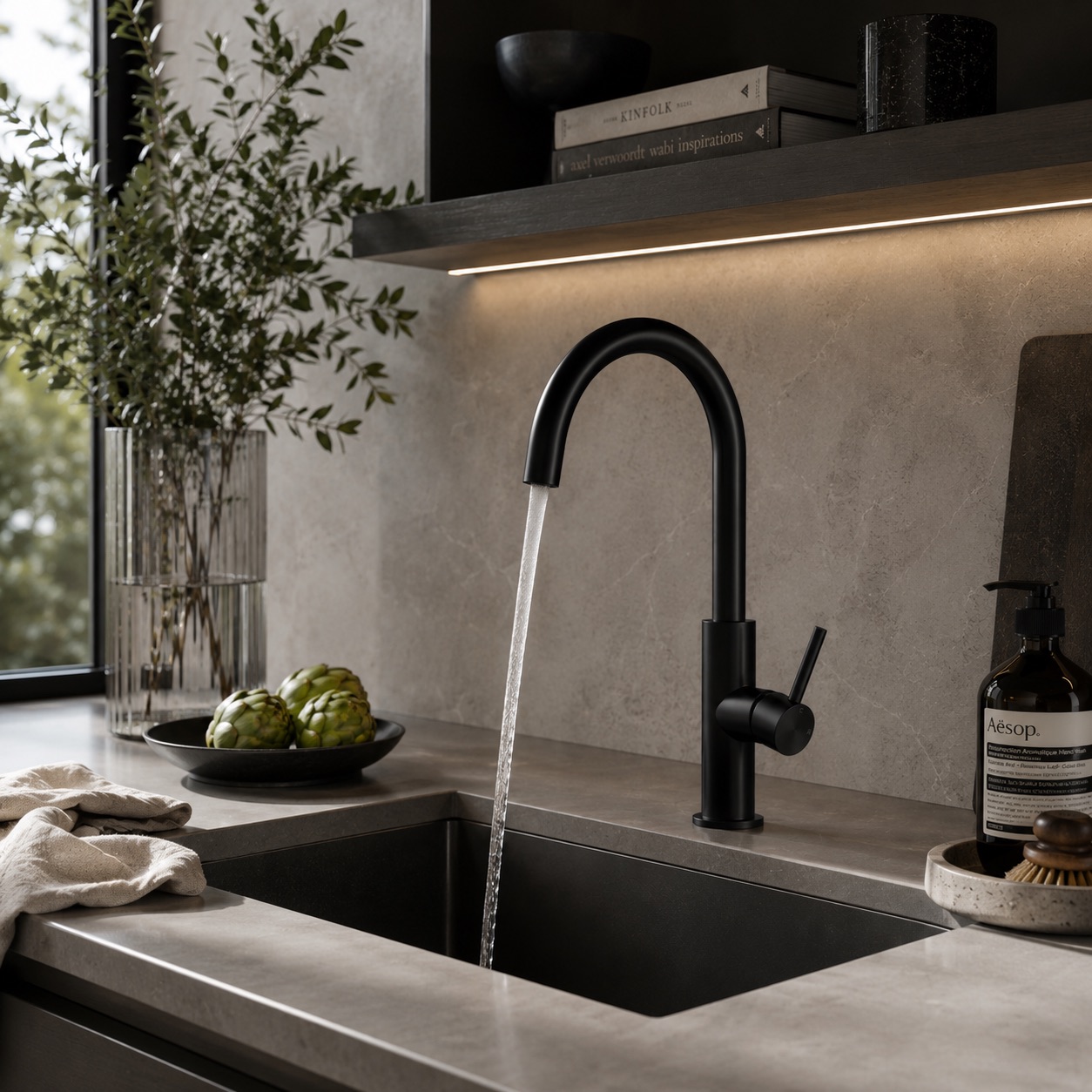 RUBINETTO-LAVELLO-LEVANTE-ALTO-NERO - Imagen 3